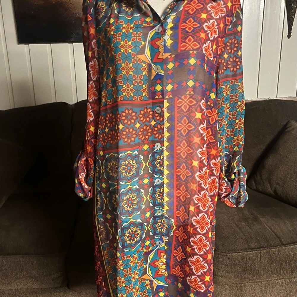 Multiples ~ Medium ~ Vintage ~ Mandala Design ~ Fall Colors ~ Tunic Blouse - Picture 7 of 16